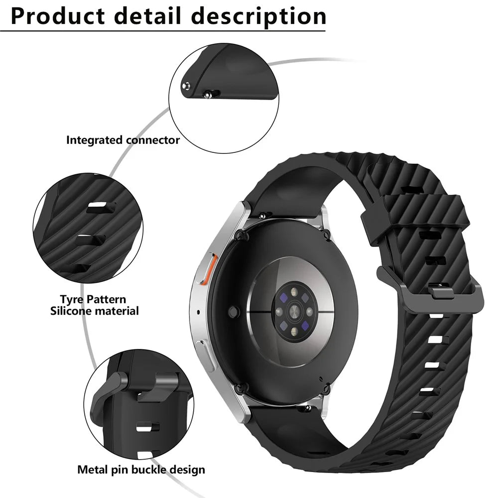 KALEBOL 20mm Silicone Band for Huawei Watch GT 3 42mm / GT 3 Pro 43mm Tire Pattern Watch Strap - Black - 6