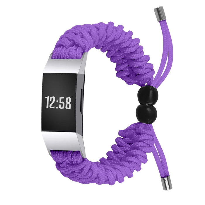 New Style Fashionable Braided Rope Adjustable Watchband Replacement for Fitbit Charge 3/4 - Purple - 2