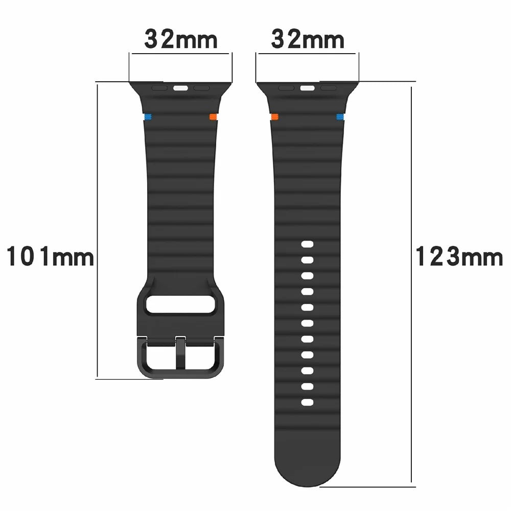 For Apple Watch Series 11 10 42mm / 9 8 7 41mm / SE3 SE2 SE 6 5 4 40mm / 3 2 1 38mm Silicone Watch Band - Black - 6