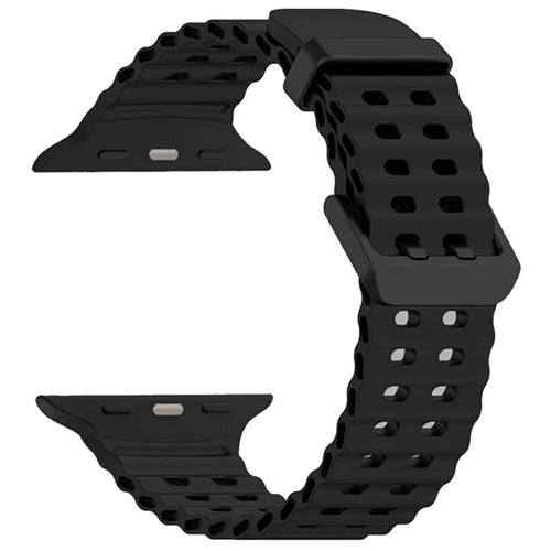 Silicone Strap for Apple Watch Ultra 3 2 1 49mm / Series 11 10 46mm / 9 8 7 45mm / SE3 SE2 SE 6 5 4 44mm / 3 2 1 42mm Ocean Band - Black - 1