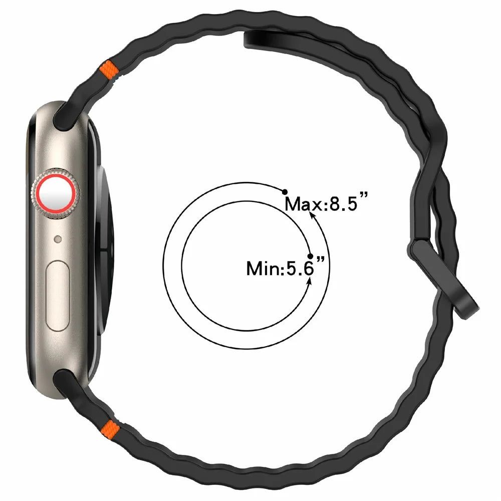 Silicone Strap for Apple Watch Ultra 3 2 1 49mm / Series 11 10 46mm / 9 8 7 45mm / SE3 SE2 SE 6 5 4 44mm / 3 2 1 42mm Wave Band - Black - 7