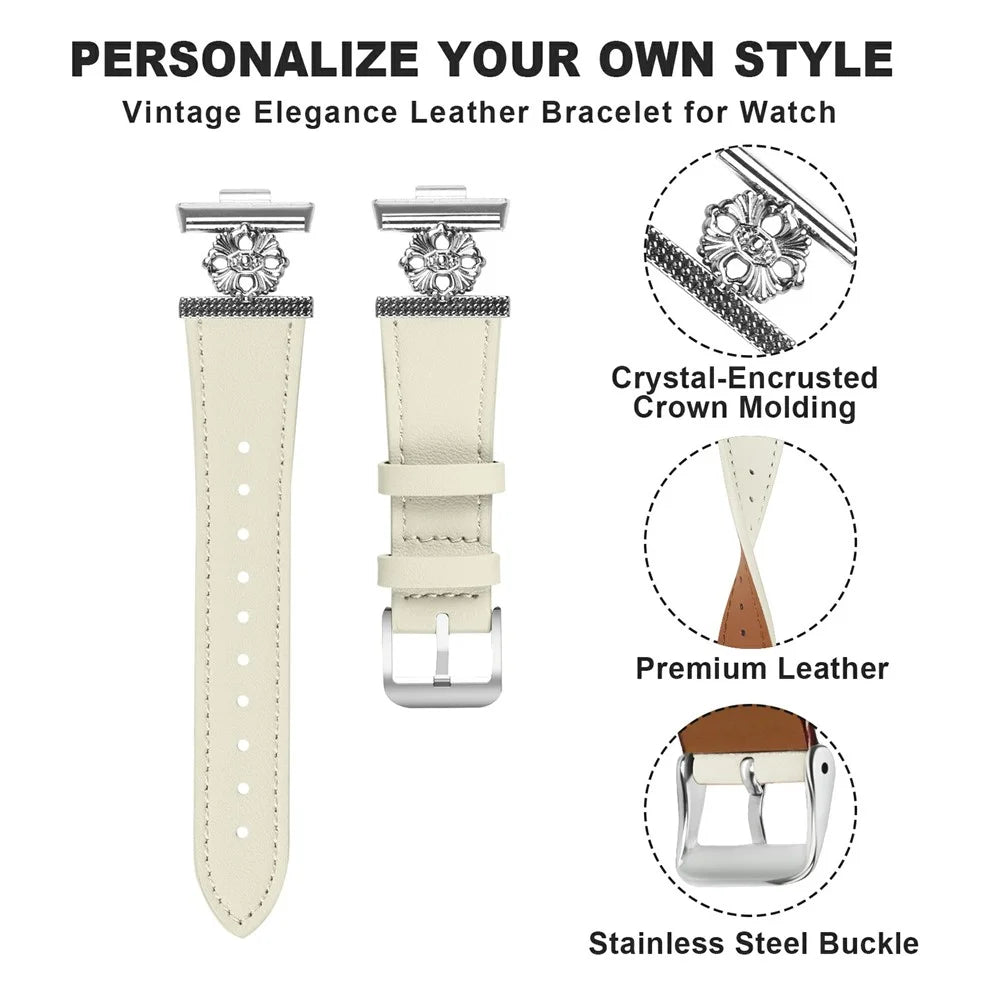 For Huawei Watch Fit 3 Watch Band Genuine Cow Leather Flower Decor Adjustable Strap - White - 4