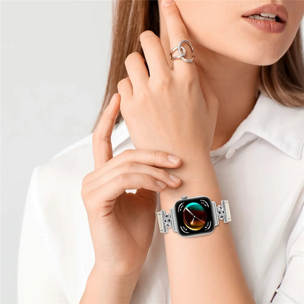 For Huawei Watch Fit 3 Watch Band Genuine Cow Leather Flower Decor Adjustable Strap - White - 6
