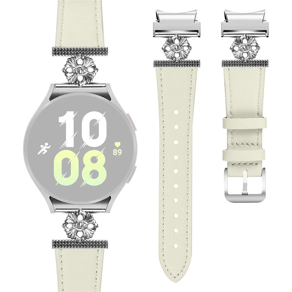 Watch Band for Samsung Galaxy Watch 5 Pro 45mm / Watch 5 44mm / 40mm Genuine Cow Leather Strap with Quick Release Connector - White - 1
