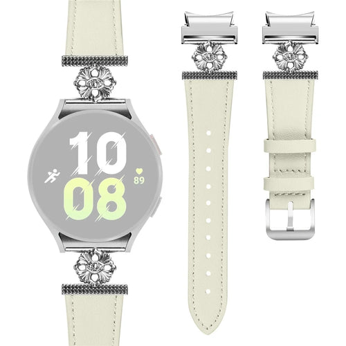 Watch Band for Samsung Galaxy Watch 5 Pro 45mm / Watch 5 44mm / 40mm Genuine Cow Leather Strap with Quick Release Connector - White - 1