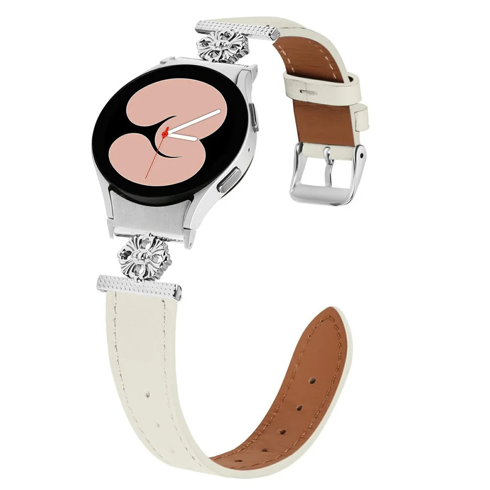 Watch Band for Samsung Galaxy Watch 5 Pro 45mm / Watch 5 44mm / 40mm Genuine Cow Leather Strap with Quick Release Connector - White - 3