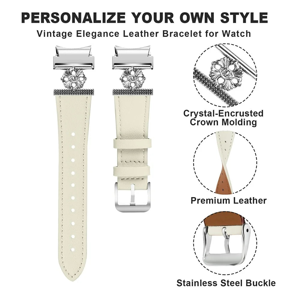 Watch Band for Samsung Galaxy Watch 5 Pro 45mm / Watch 5 44mm / 40mm Genuine Cow Leather Strap with Quick Release Connector - White - 4