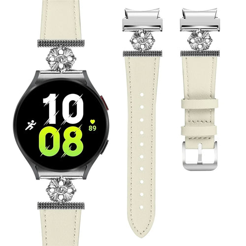 For Samsung Galaxy Watch7 44mm / 40mm Watch Band Genuine Cow Leather Strap with Quick Release Connector - White - 1