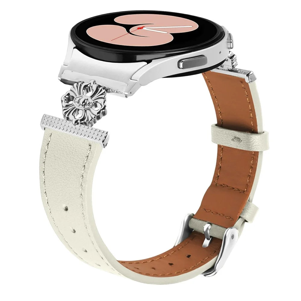For Samsung Galaxy Watch7 44mm / 40mm Watch Band Genuine Cow Leather Strap with Quick Release Connector - White - 2
