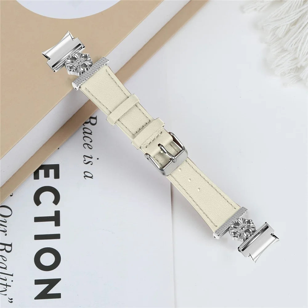 For Samsung Galaxy Watch7 44mm / 40mm Watch Band Genuine Cow Leather Strap with Quick Release Connector - White - 5