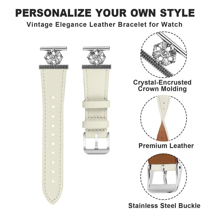 For Garmin Instinct 2S Watch Band Genuine Cow Leather Flower Decor Adjustable Strap - White - 2
