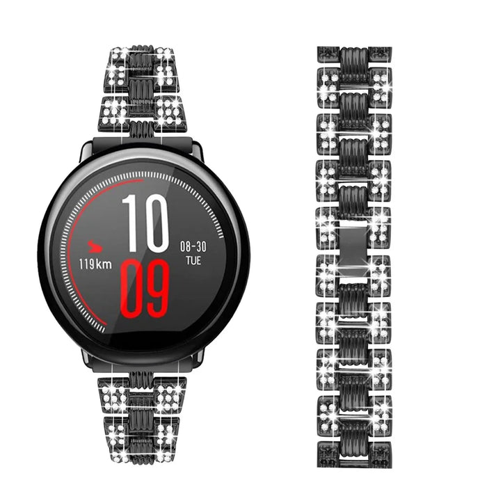 Zinc Alloy Rhinestone Decor Thread 20mm Smart Watch Strap Replacement for Polar Pacer Pro / Huami Amazfit Bip Lite - Black - 3