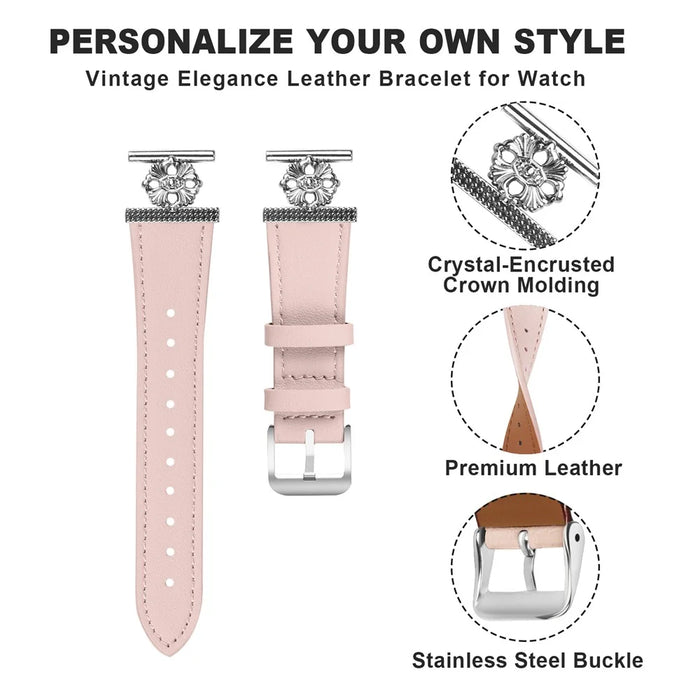 For Garmin Vivomove Sport / Venu 2 Plus Watch Band Genuine Cow Leather Flower Decor Adjustable Strap - Pink - 2