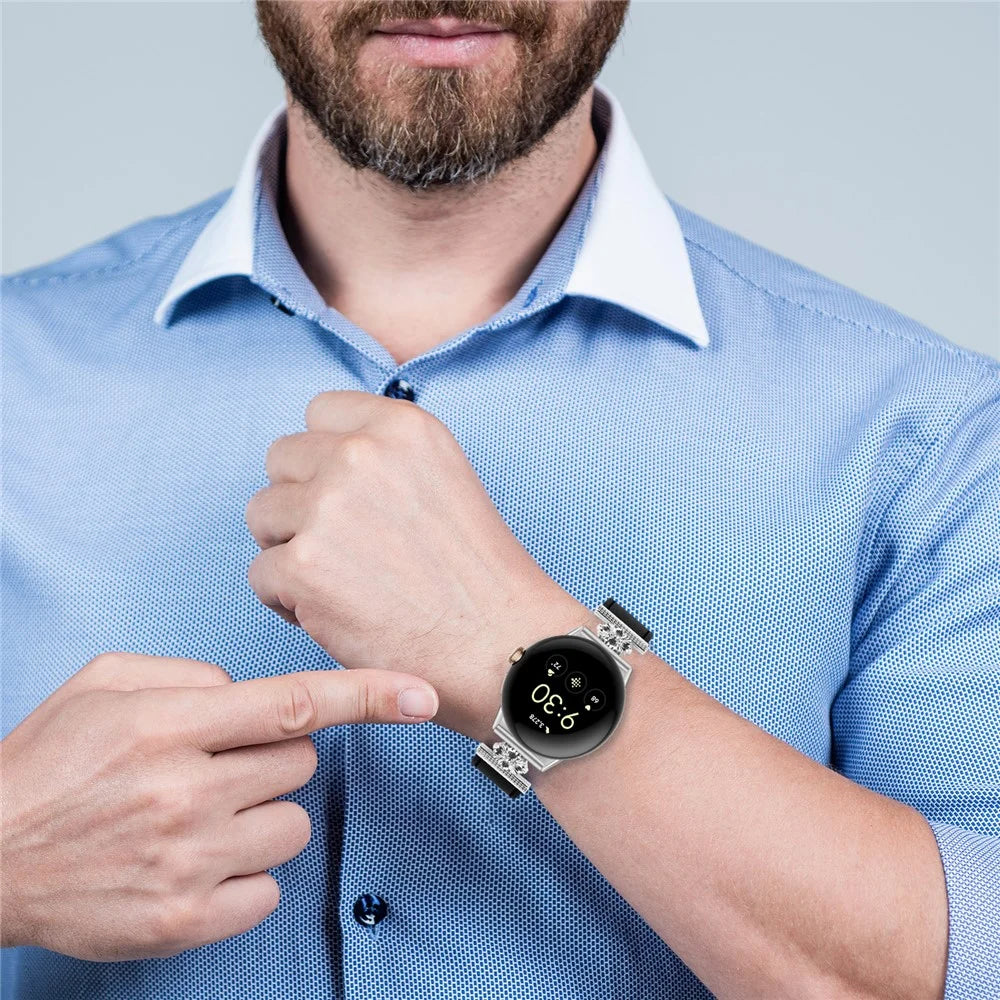 For Google Pixel Watch 4 41mm / Watch 3 41mm / Watch 2 / Watch Genuine Cow Leather Flower Decor Adjustable Strap - Black - 6