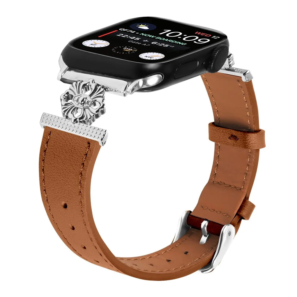 Watch Band for Apple Watch Series 11 10 42mm / 9 8 7 41mm / SE3 SE2 SE 6 5 4 40mm / 3 2 1 38mm Genuine Cow Leather Strap - Brown - 2
