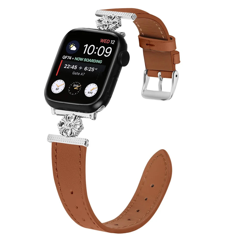 Watch Band for Apple Watch Series 11 10 42mm / 9 8 7 41mm / SE3 SE2 SE 6 5 4 40mm / 3 2 1 38mm Genuine Cow Leather Strap - Brown - 3
