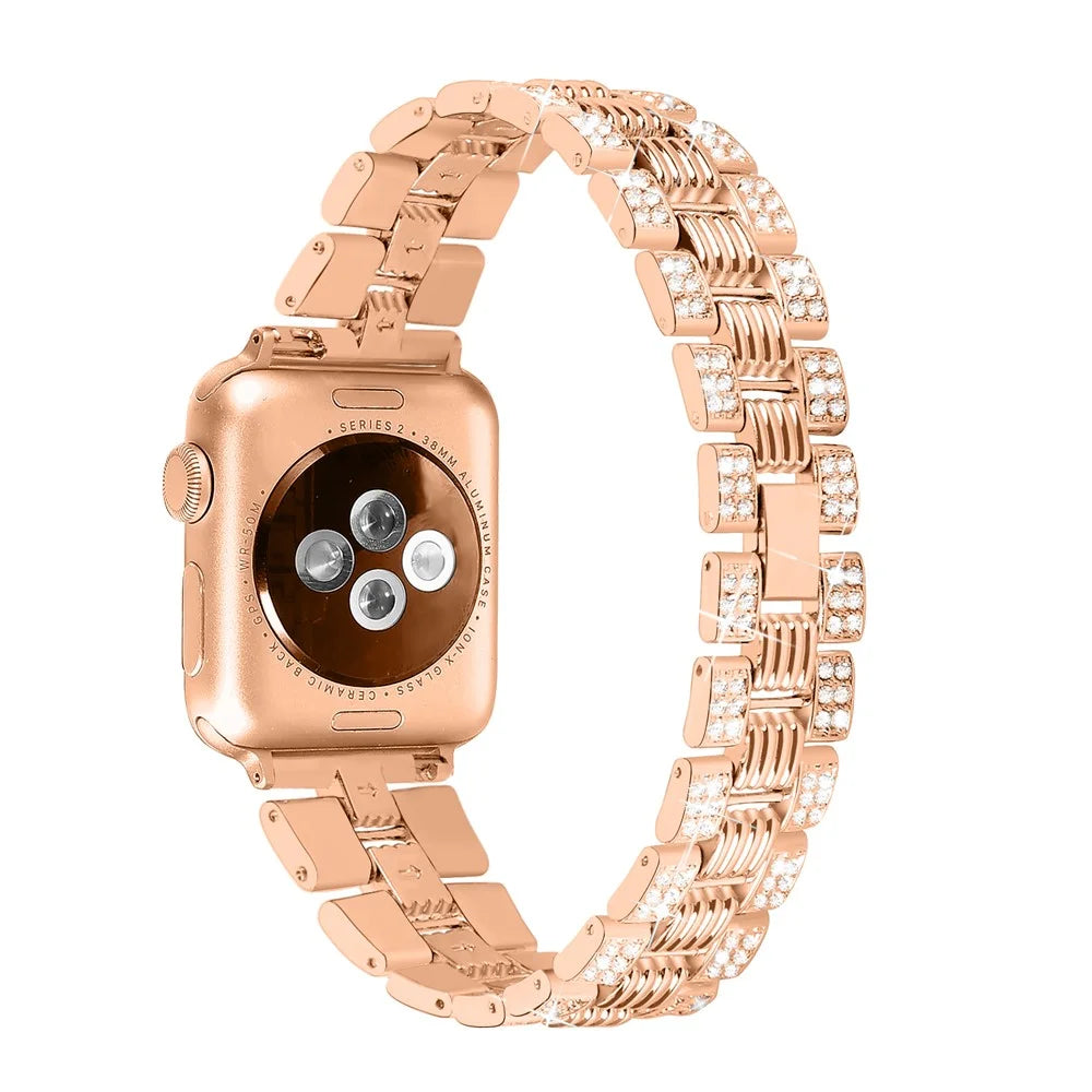 New Zinc Alloy Rhinestone Decor Thread Smart Watch Strap Replacement for Apple Watch Ultra 3 2 1 49mm / Series 11 10 46mm / 9 8 7 45mm / SE3 SE2 SE 6 5 4 44mm / 3 2 1 42mm - Rose Gold - 1
