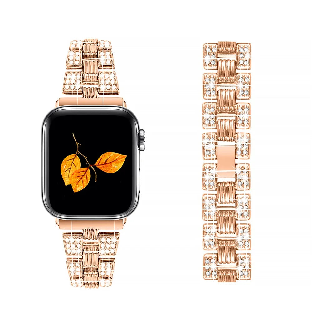 New Zinc Alloy Rhinestone Decor Thread Smart Watch Strap Replacement for Apple Watch Ultra 3 2 1 49mm / Series 11 10 46mm / 9 8 7 45mm / SE3 SE2 SE 6 5 4 44mm / 3 2 1 42mm - Rose Gold - 2