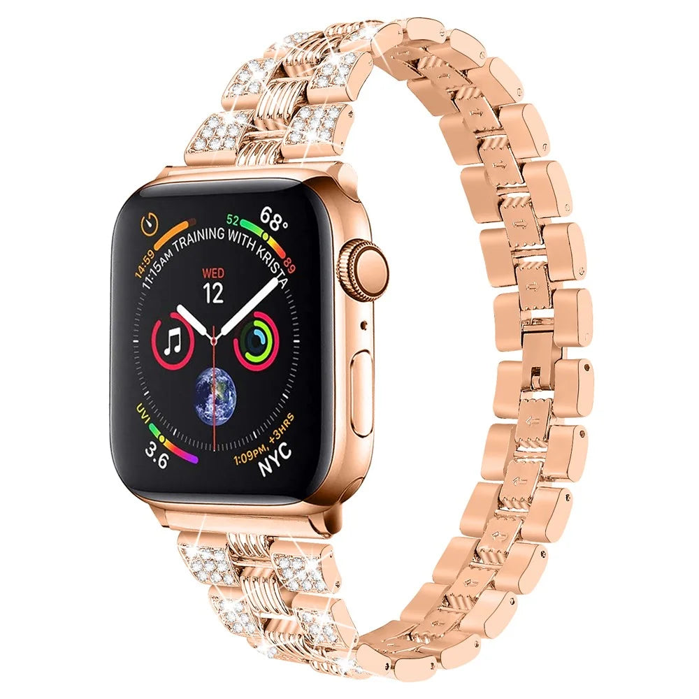 New Zinc Alloy Rhinestone Decor Thread Smart Watch Strap Replacement for Apple Watch Ultra 3 2 1 49mm / Series 11 10 46mm / 9 8 7 45mm / SE3 SE2 SE 6 5 4 44mm / 3 2 1 42mm - Rose Gold - 3