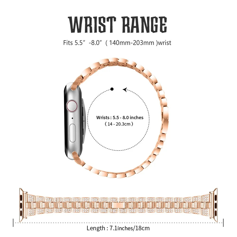New Zinc Alloy Rhinestone Decor Thread Smart Watch Strap Replacement for Apple Watch Ultra 3 2 1 49mm / Series 11 10 46mm / 9 8 7 45mm / SE3 SE2 SE 6 5 4 44mm / 3 2 1 42mm - Rose Gold - 7
