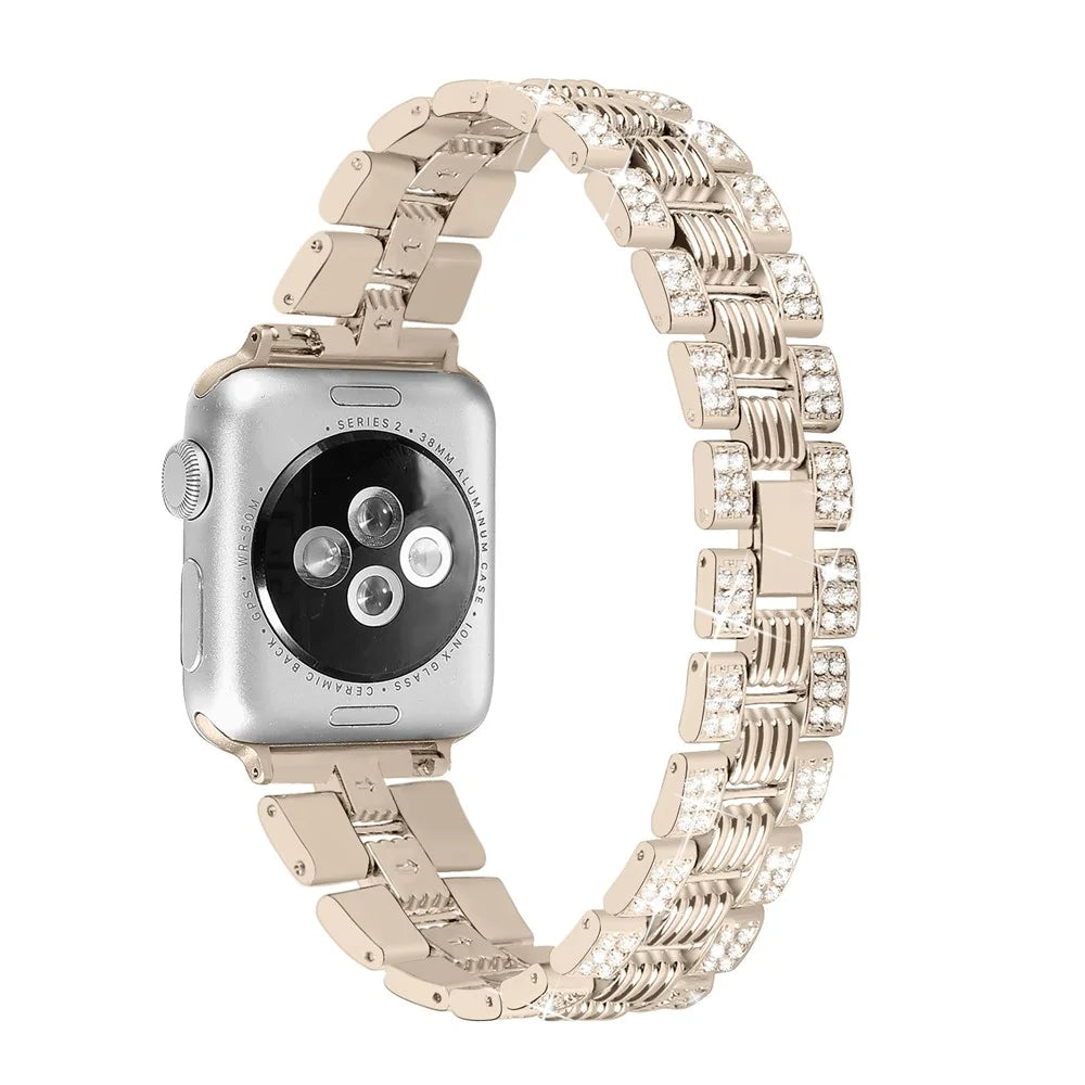 Zinc Alloy Thread Watchband Replacement with Rhinestone Decor for Apple Watch Series 11 10 42mm / 9 8 7 41mm / SE3 SE2 SE 6 5 4 40mm / 3 2 1 38mm - Gold - 1