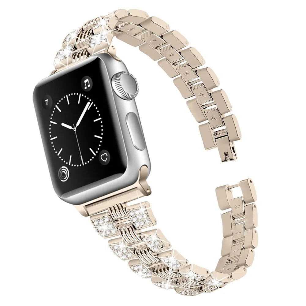 Zinc Alloy Thread Watchband Replacement with Rhinestone Decor for Apple Watch Series 11 10 42mm / 9 8 7 41mm / SE3 SE2 SE 6 5 4 40mm / 3 2 1 38mm - Gold - 2