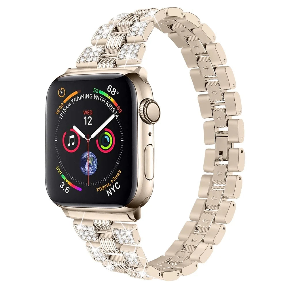 Zinc Alloy Thread Watchband Replacement with Rhinestone Decor for Apple Watch Series 11 10 42mm / 9 8 7 41mm / SE3 SE2 SE 6 5 4 40mm / 3 2 1 38mm - Gold - 3