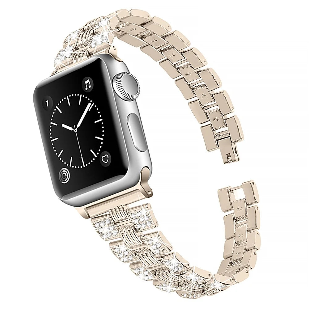 Zinc Alloy Thread Watchband Replacement with Rhinestone Decor for Apple Watch Series 11 10 42mm / 9 8 7 41mm / SE3 SE2 SE 6 5 4 40mm / 3 2 1 38mm - Gold - 4