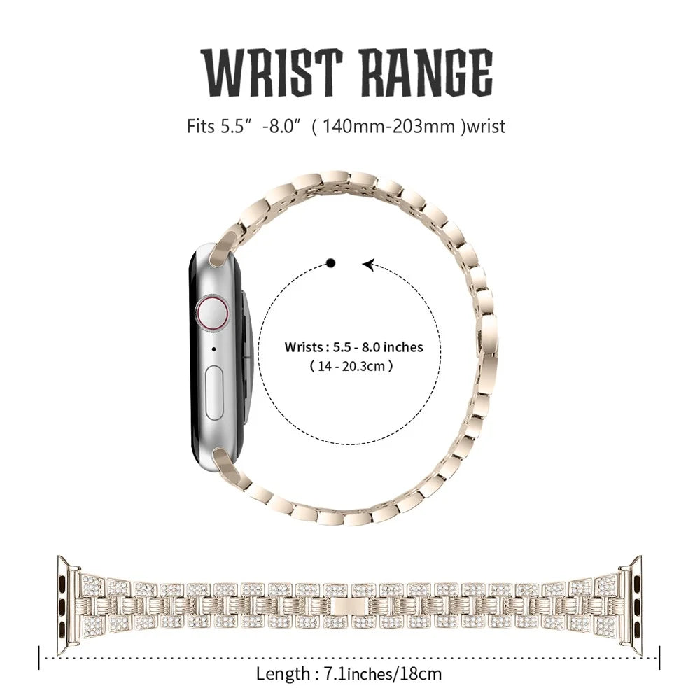 Zinc Alloy Thread Watchband Replacement with Rhinestone Decor for Apple Watch Series 11 10 42mm / 9 8 7 41mm / SE3 SE2 SE 6 5 4 40mm / 3 2 1 38mm - Gold - 7