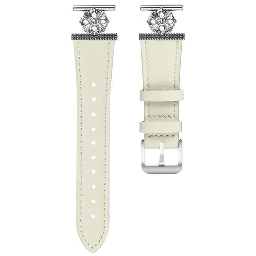 For Gabb Watch 2 Watch Band Genuine Cow Leather Flower Decor Adjustable Strap - White - 1