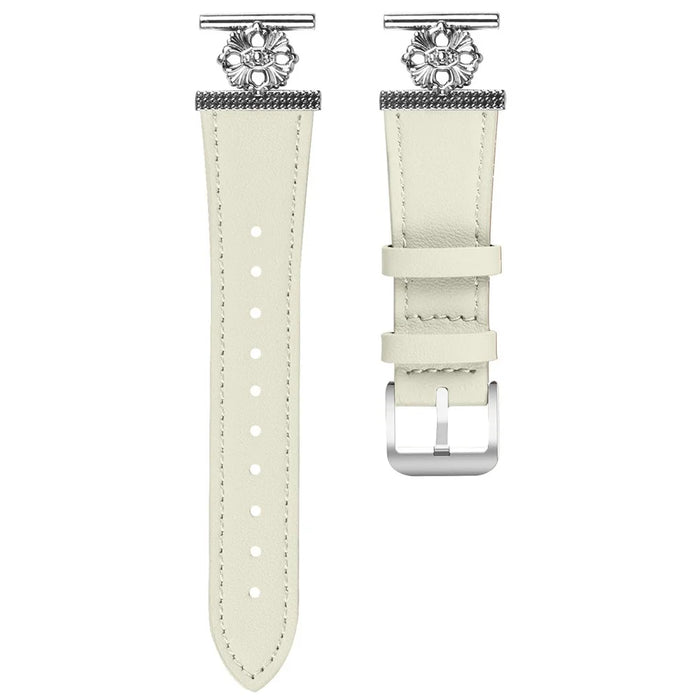 For Gabb Watch 1 Watch Band Genuine Cow Leather Flower Decor Adjustable Strap - White - 1