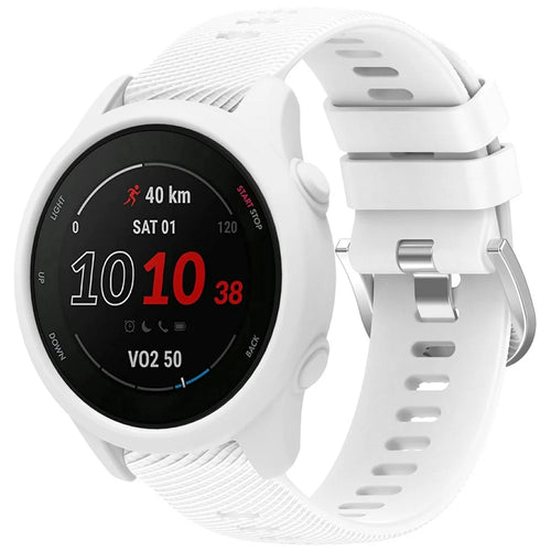 For Garmin Forerunner 255 / Forerunner 265 Cross-Texture Silicone Band with Watch Case - White - 1