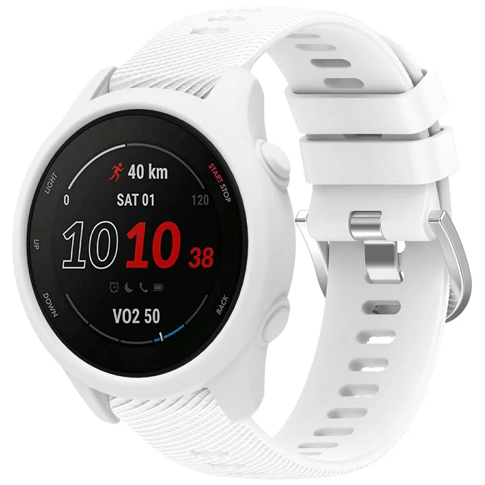 For Garmin Forerunner 255 / Forerunner 265 Cross-Texture Silicone Band with Watch Case - White - 1