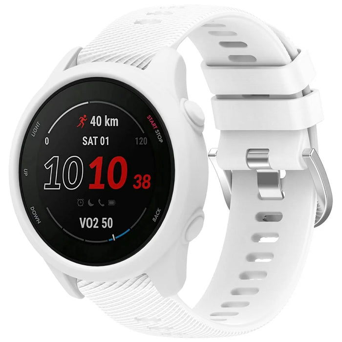 For Garmin Forerunner 255 / Forerunner 265 Cross-Texture Silicone Band with Watch Case - White - 1