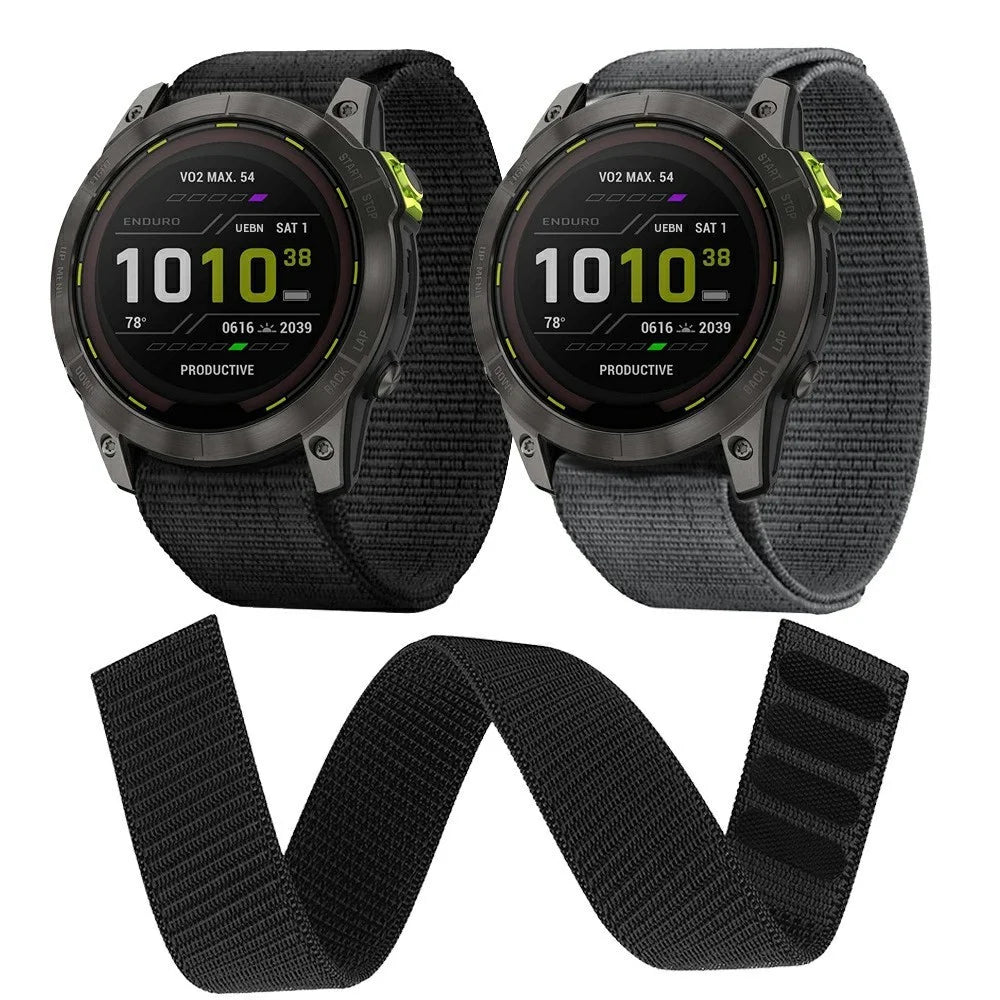 22mm Nylon Watch Band for Garmin Fenix 8 47mm / Fenix 7 / Quatix 7 Pro Magic Tape Wrist Band - Black - 2