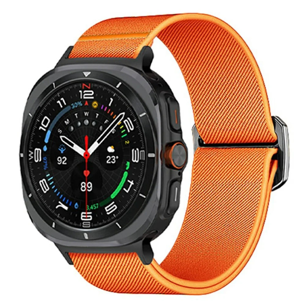 For Samsung Galaxy Watch Ultra2 47mm / Watch Ultra (2025) 47mm / Watch Ultra 47mm Nylon Strap Elastic Replacement Watch Band - Orange - 2