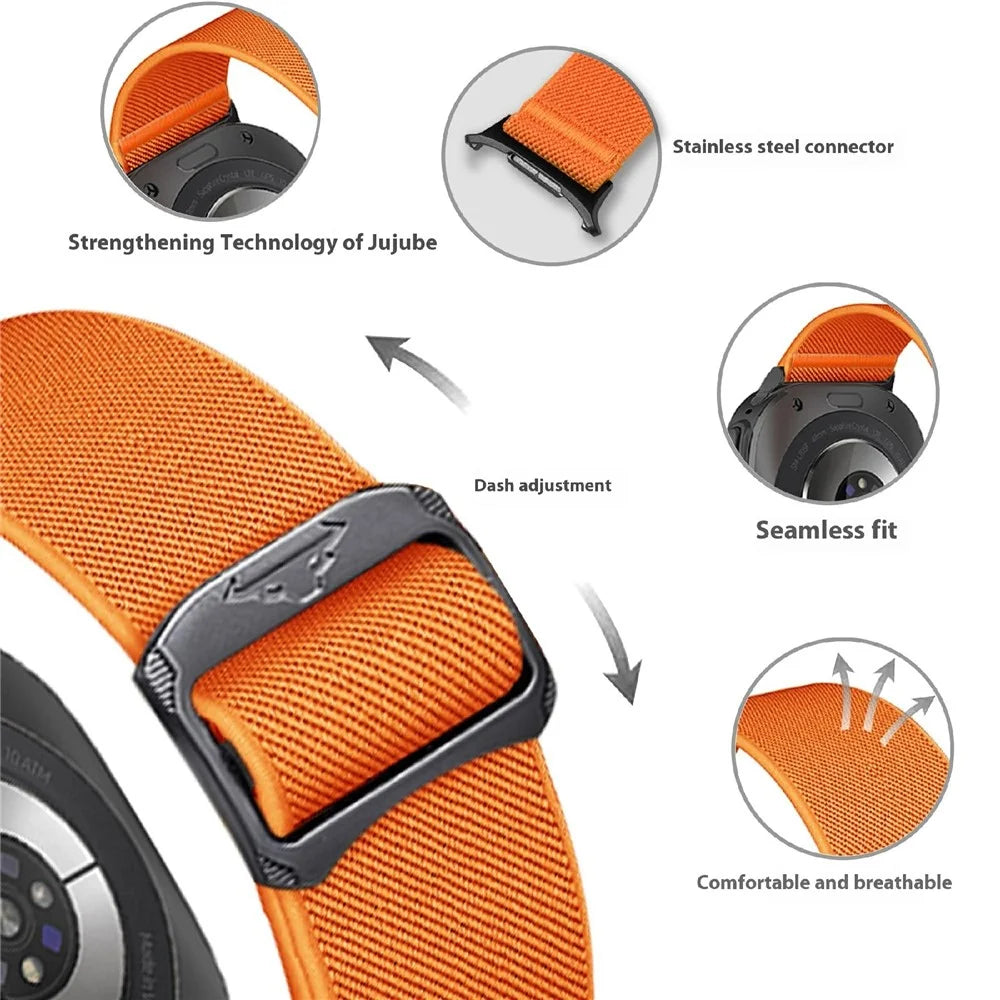 For Samsung Galaxy Watch Ultra2 47mm / Watch Ultra (2025) 47mm / Watch Ultra 47mm Nylon Strap Elastic Replacement Watch Band - Orange - 3