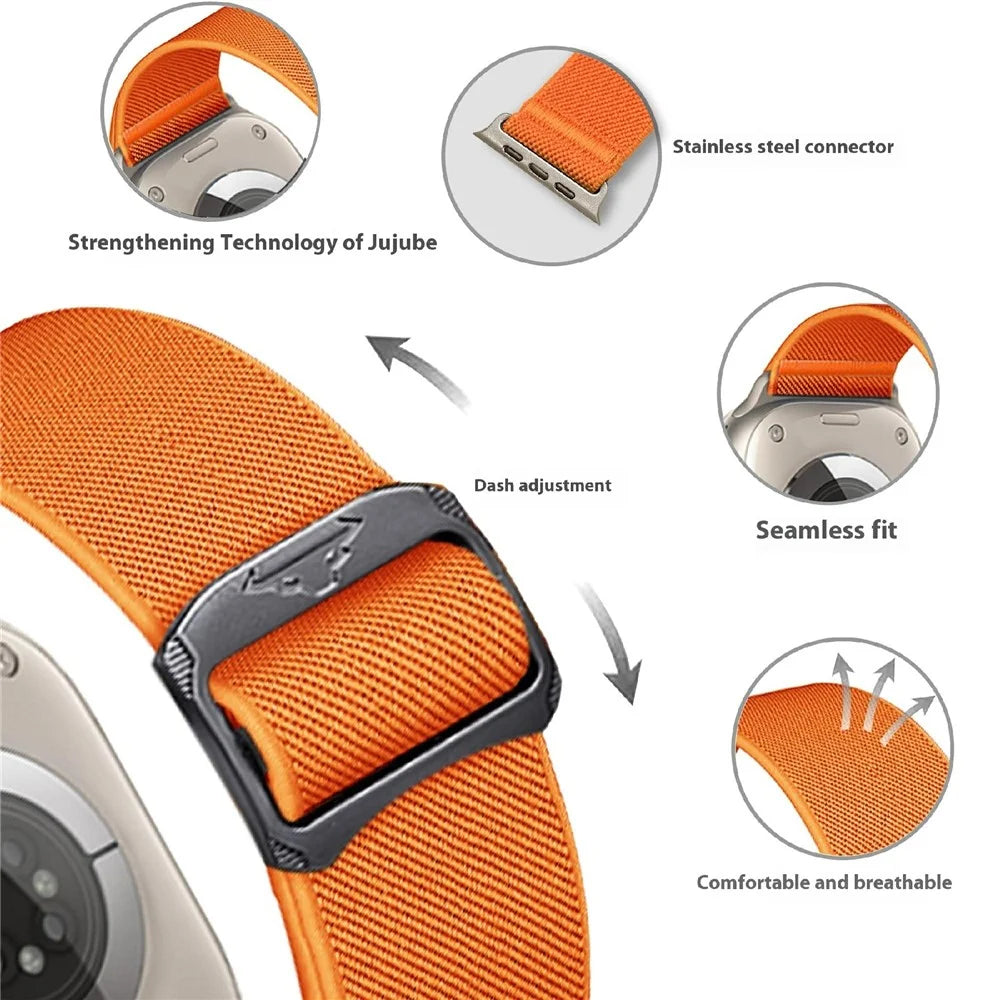 Nylon Strap for Apple Watch Series 11 10 42mm / 9 8 7 41mm / SE3 SE2 SE 6 5 4 40mm / 3 2 1 38mm Elastic Band - Orange - 3