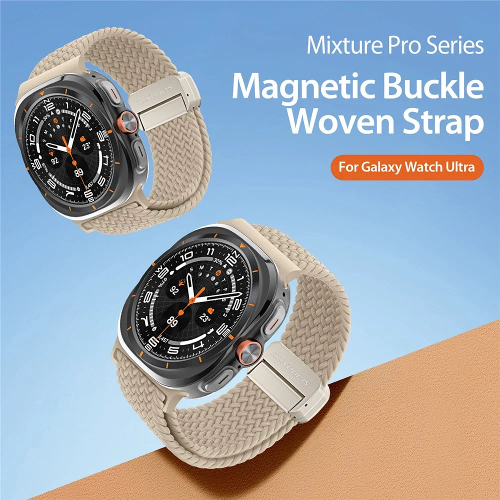 DUX DUCIS Mixture Pro Series For Samsung Galaxy Watch Ultra2 47mm / Watch Ultra (2025) 47mm / Watch Ultra 47mm Nylon Braided Watch Band Magnetic Strap - Beige - 3