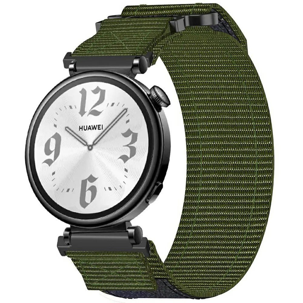 For Huawei Watch GT 4 41mm / Garmin Venu 3S Nylon Watch Band 18mm Loop Fastener Strap - Army Green - 2