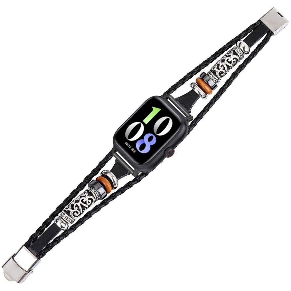 22mm Ethnic Band Bracelet for Huawei Watch 4 / 4 Pro / GT 4 46mm Leather+Metal Wrist Strap - Black - 2