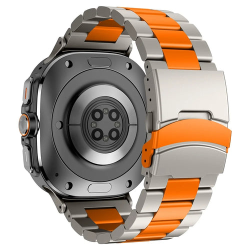 For Samsung Galaxy Watch Ultra2 47mm / Watch Ultra (2025) 47mm / Watch Ultra 47mm Watch Band Titanium Alloy Three Bead Wrist Strap with Tool - Titanium+Orange - 1