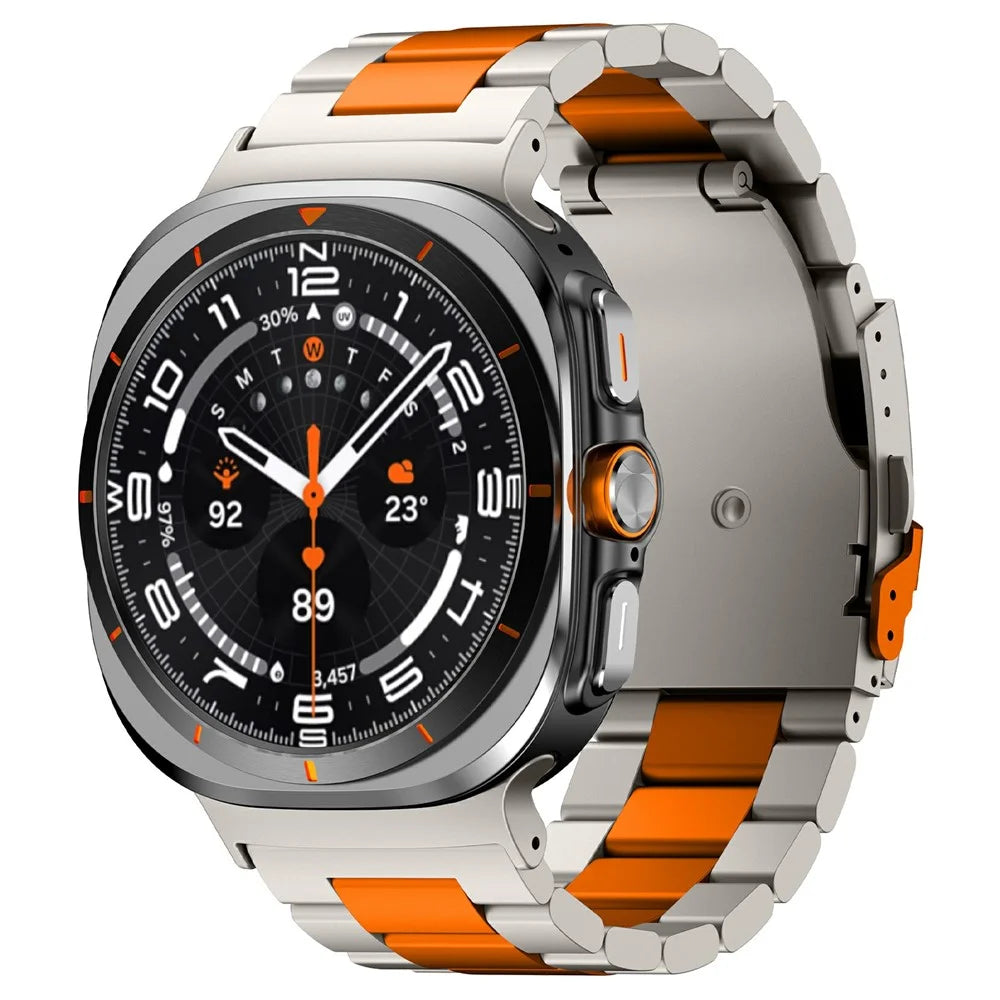 For Samsung Galaxy Watch Ultra2 47mm / Watch Ultra (2025) 47mm / Watch Ultra 47mm Watch Band Titanium Alloy Three Bead Wrist Strap with Tool - Titanium+Orange - 2