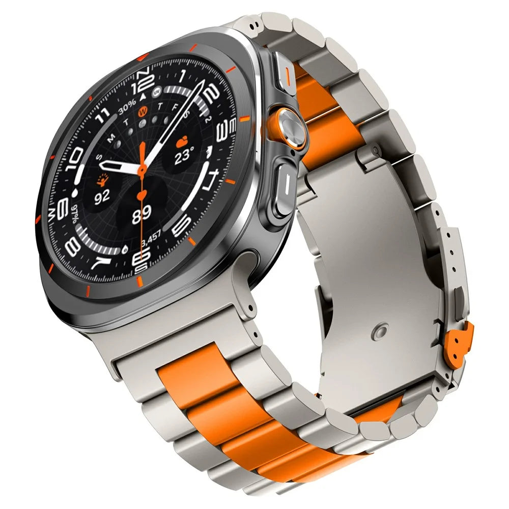 For Samsung Galaxy Watch Ultra2 47mm / Watch Ultra (2025) 47mm / Watch Ultra 47mm Watch Band Titanium Alloy Three Bead Wrist Strap with Tool - Titanium+Orange - 3