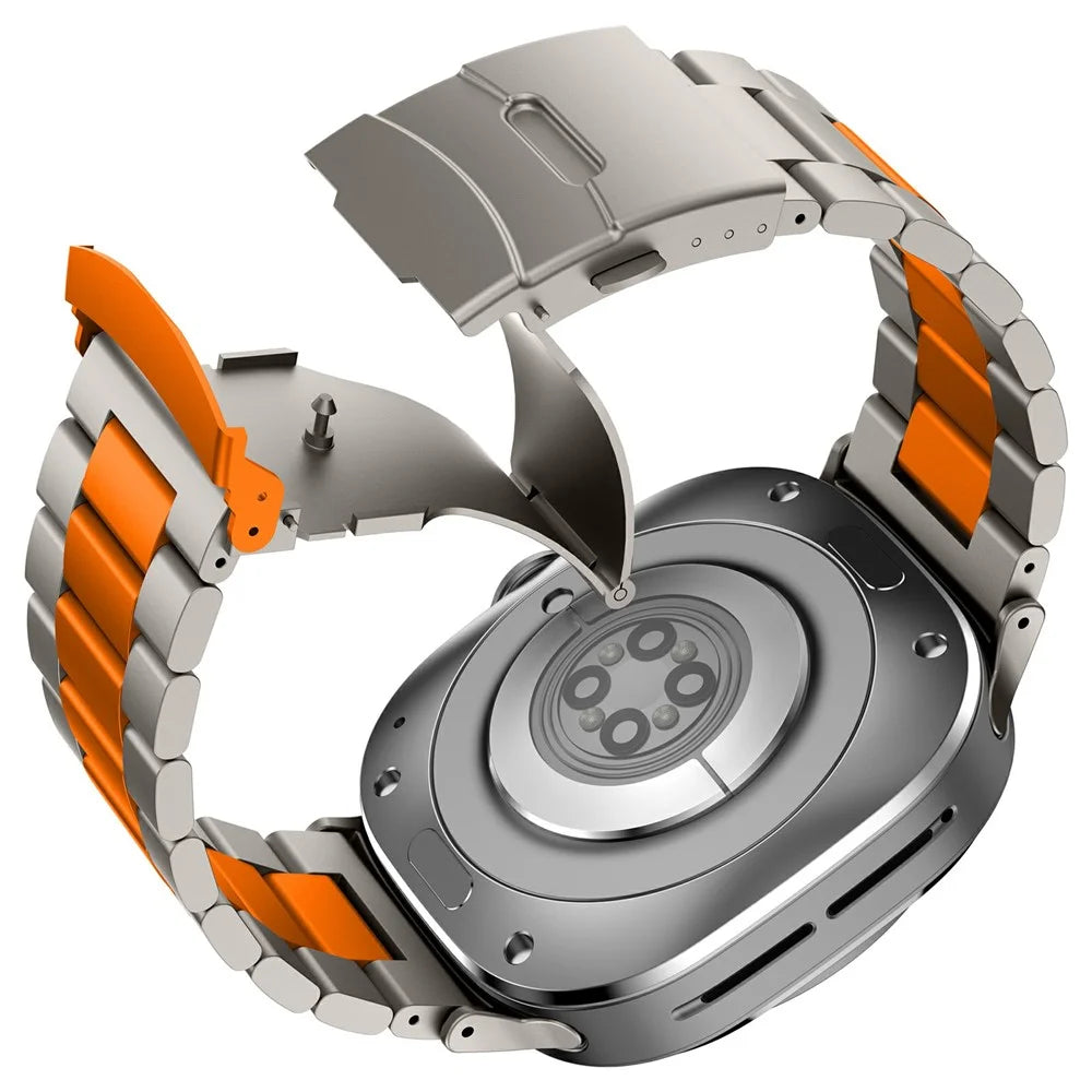 For Samsung Galaxy Watch Ultra2 47mm / Watch Ultra (2025) 47mm / Watch Ultra 47mm Watch Band Titanium Alloy Three Bead Wrist Strap with Tool - Titanium+Orange - 4