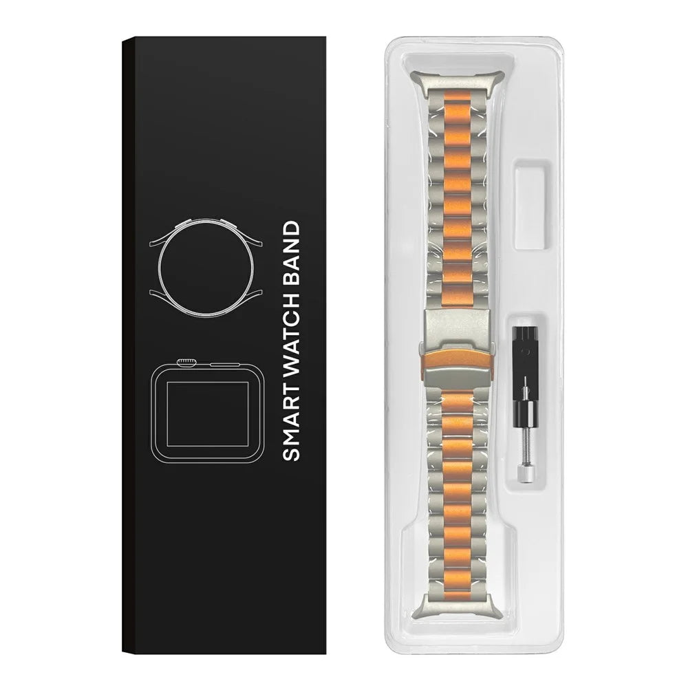 For Samsung Galaxy Watch Ultra2 47mm / Watch Ultra (2025) 47mm / Watch Ultra 47mm Watch Band Titanium Alloy Three Bead Wrist Strap with Tool - Titanium+Orange - 5