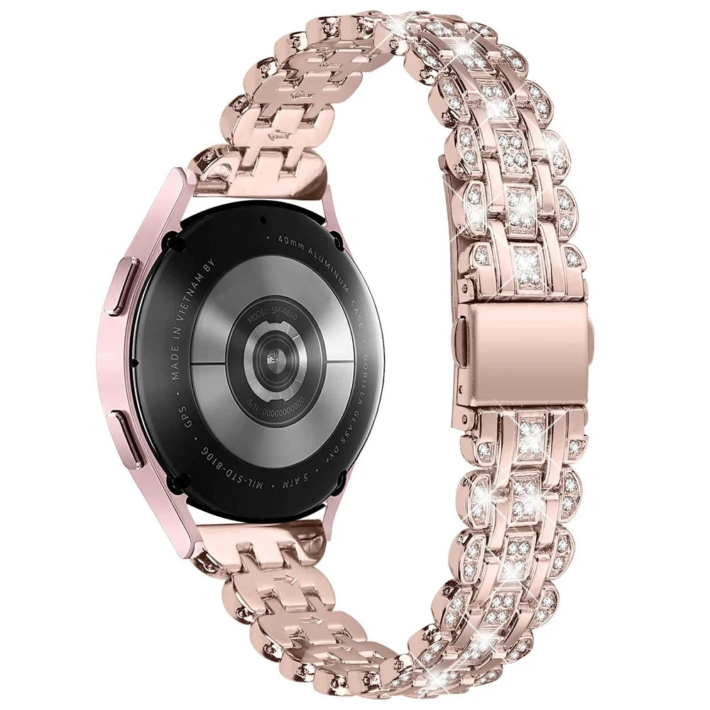 For Samsung Galaxy Watch7 44mm / 40mm Watch Band Rhinestone Decor Smart Watch Strap - Rose Pink - 1