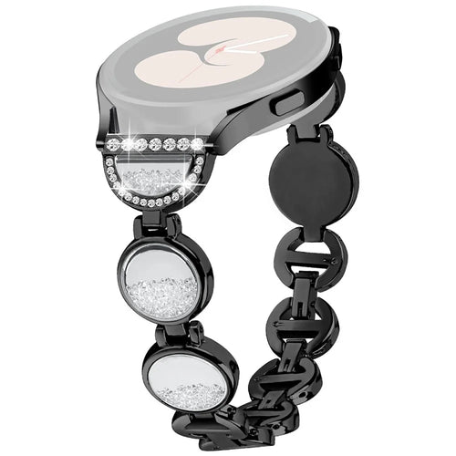 For Samsung Galaxy Watch7 44mm / 40mm Band Quicksand Design Metal Watch Strap Bracelet - Black - 1
