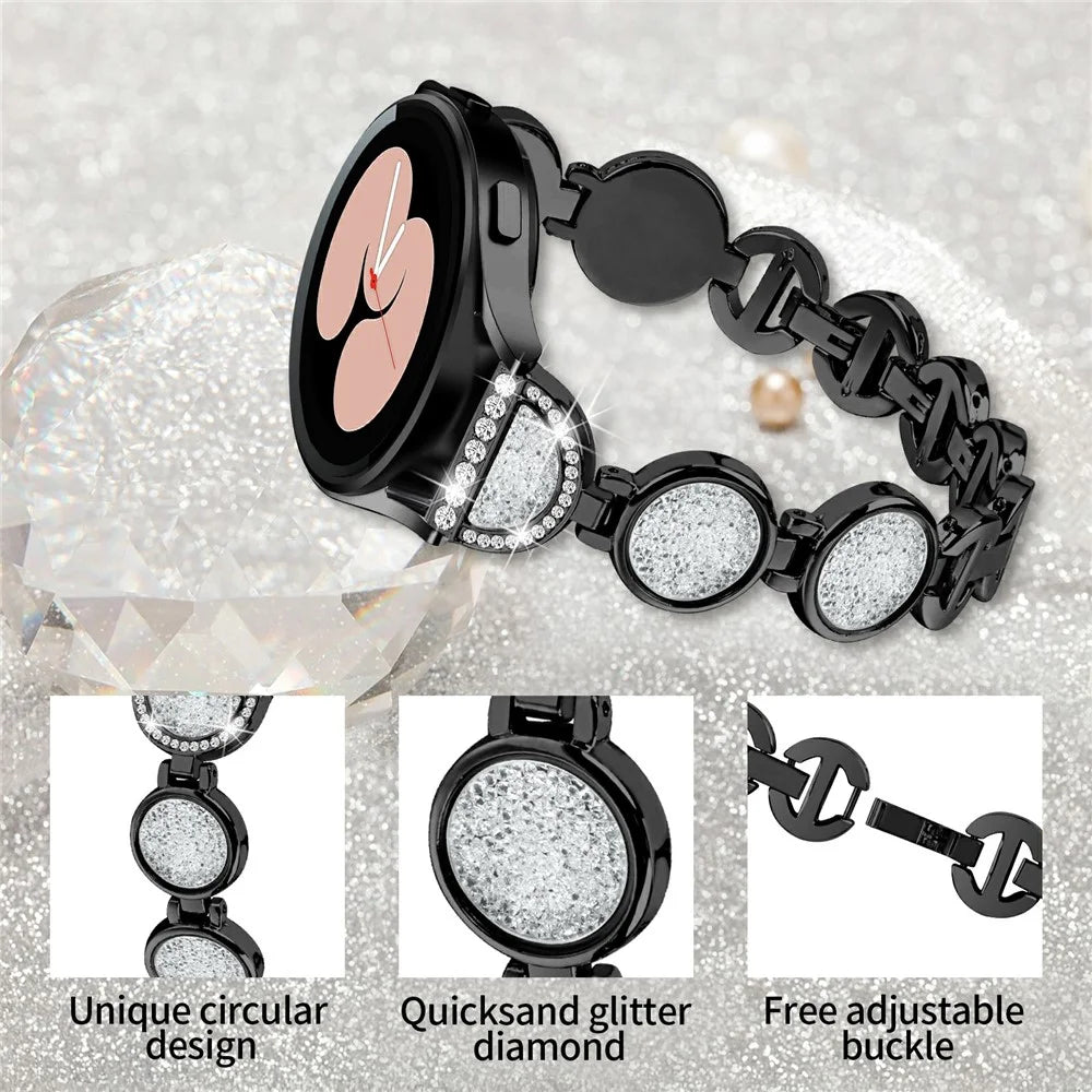 For Samsung Galaxy Watch7 44mm / 40mm Band Quicksand Design Metal Watch Strap Bracelet - Black - 4