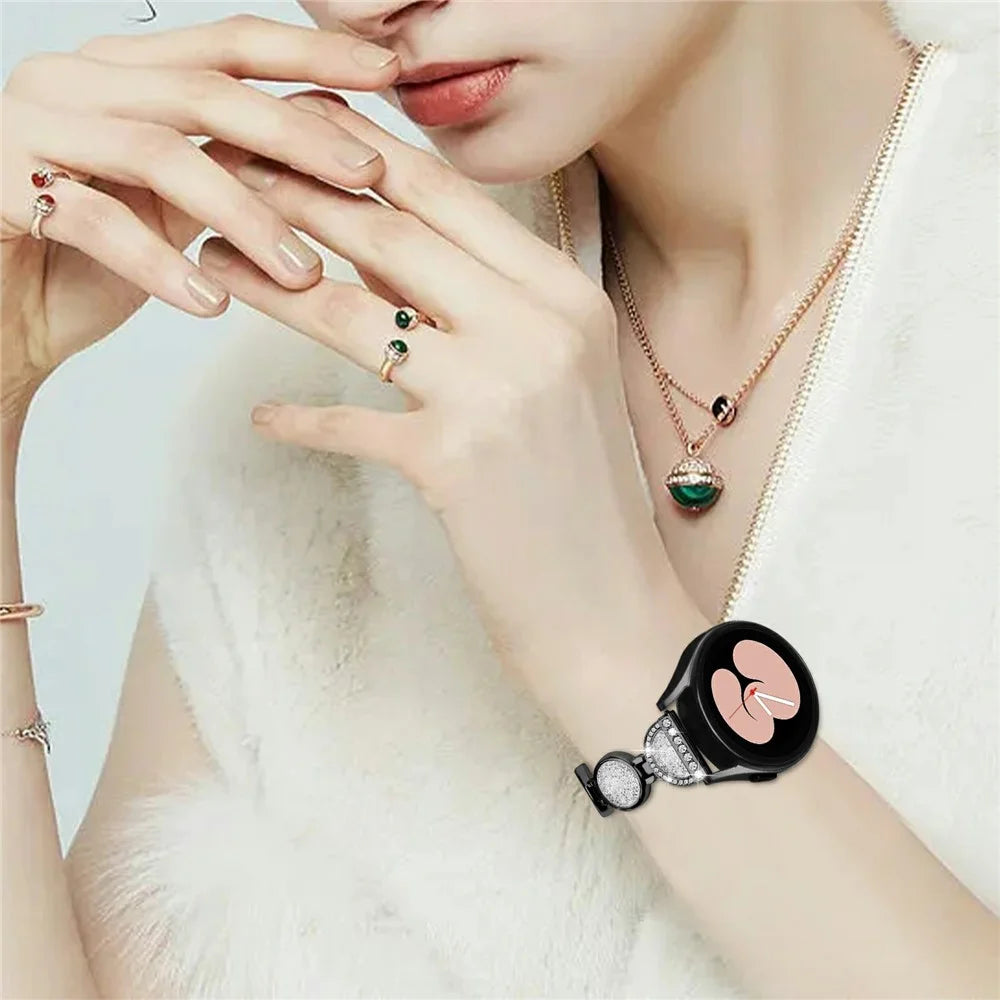 For Samsung Galaxy Watch7 44mm / 40mm Band Quicksand Design Metal Watch Strap Bracelet - Black - 6